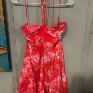 Floral Spaghetti-Strap Formal Dress in Coral Pink